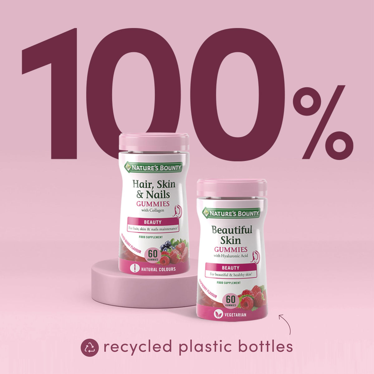 Nature's Bounty Hair, Skin and Nails Gummies - Pack of 60 Gummies, 30 Day Supply - with Collagen, Biotin, Zinc and Vitamins C and E - Supports Hair Growth and Healthy Shine