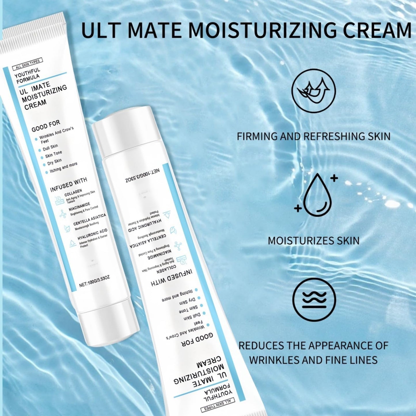 100g Youthful Formula Ul/timate Moisturizing Cream,Face Moisturiser with Collagen,Wrinkle Face Cream for Women,Nourishing Cream with Collagen,Calming Face Moisturizer,Centella Asiatica,Reduce Wrinkles