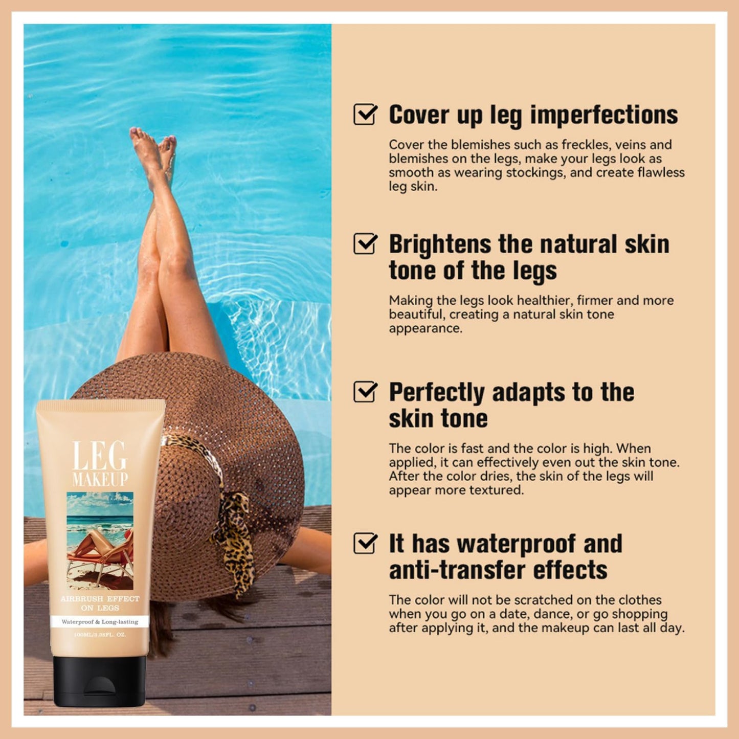 SHEBEEDO Leg Makeup Full Coverage Waterproof No Transfer Leg Makeup To Cover Veins Concealer For Mature Skin Smooth Tone Body Makeup Long Lasting Leg And Body Scar Cover Up (#01)