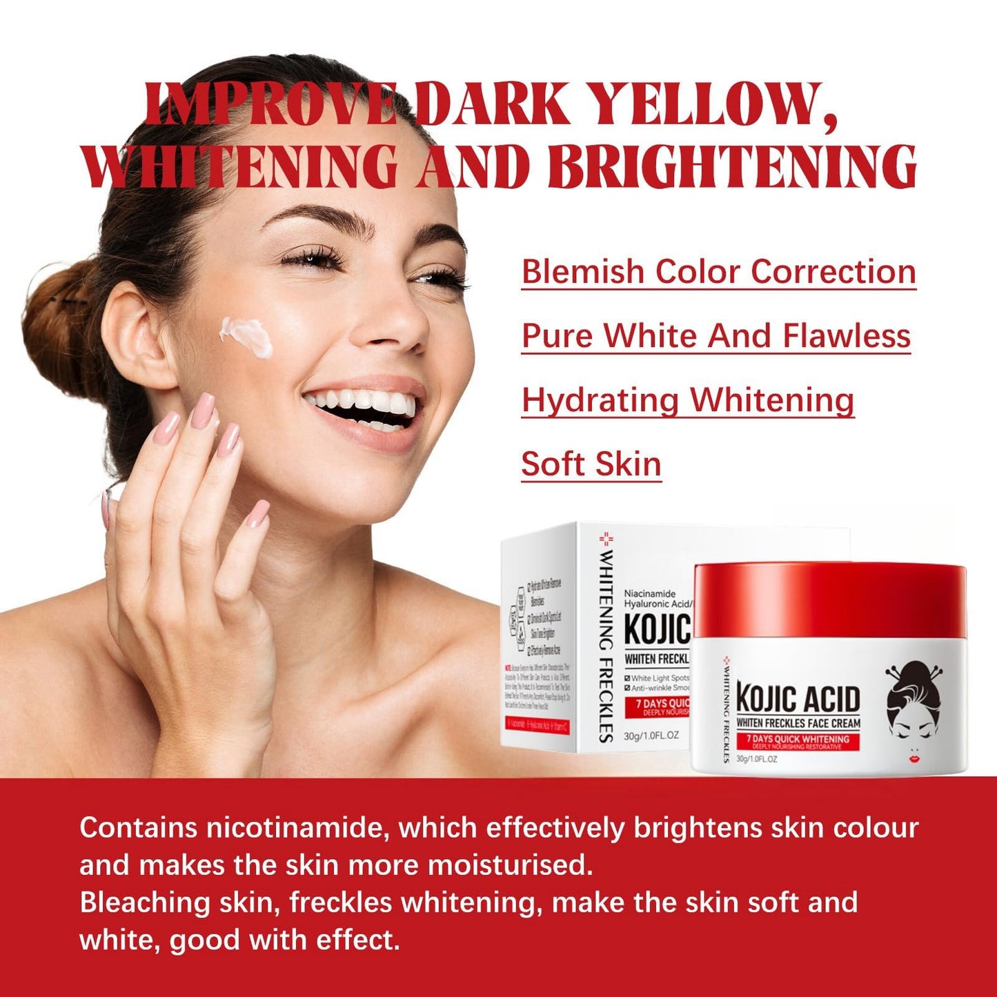 Kojic Acid Cream,Dark Spot Remover for Face,Skin Lightening Cream for Anti Aging,Dark Spot Correcting Glow Serum,Face Moisturizer for Women,Pigmentation Removal Cream,Freckle Removal Cream,Dark Spots