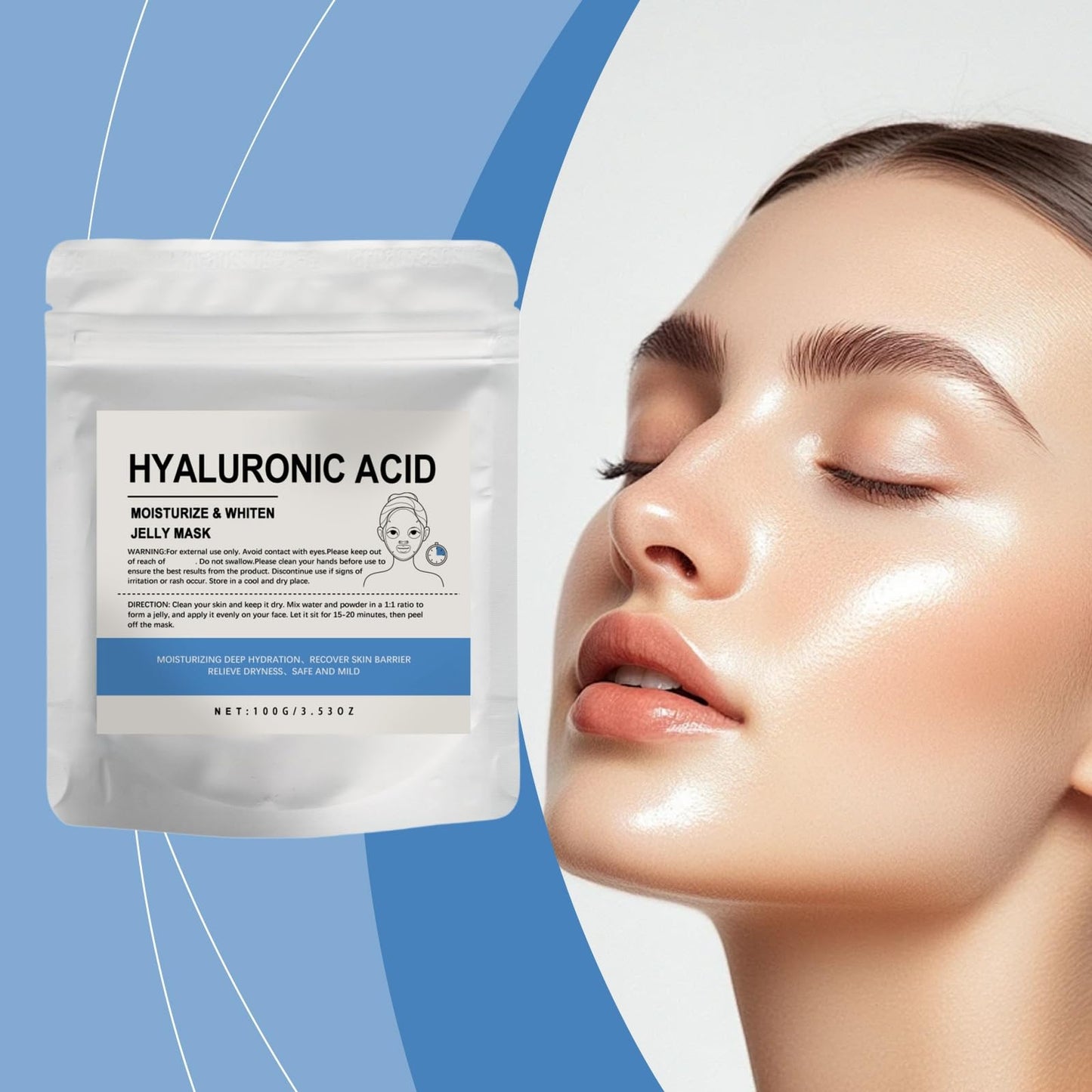Xunzhi Hyaluronic Acid Powder 100g,Hyaluronic Acid Mask,Hyaluronic Acid Powder Serum,Hydrating Ingredient,Facial Serums Firmer Skin,Water-Soluble Firming Facial Serums Cosmetics,Hyaluronic Acids Serum