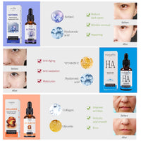 OKAQEE Age Defying Serum 3 Pack - Retinol Serum - Collagen Serum for Face - Moisturizing & Hydrating Skin Hyaluronic Acid - Anti Aging Skincare for Women & Men - Reduce Fine Line & Soothe Wrinkle Skin Care