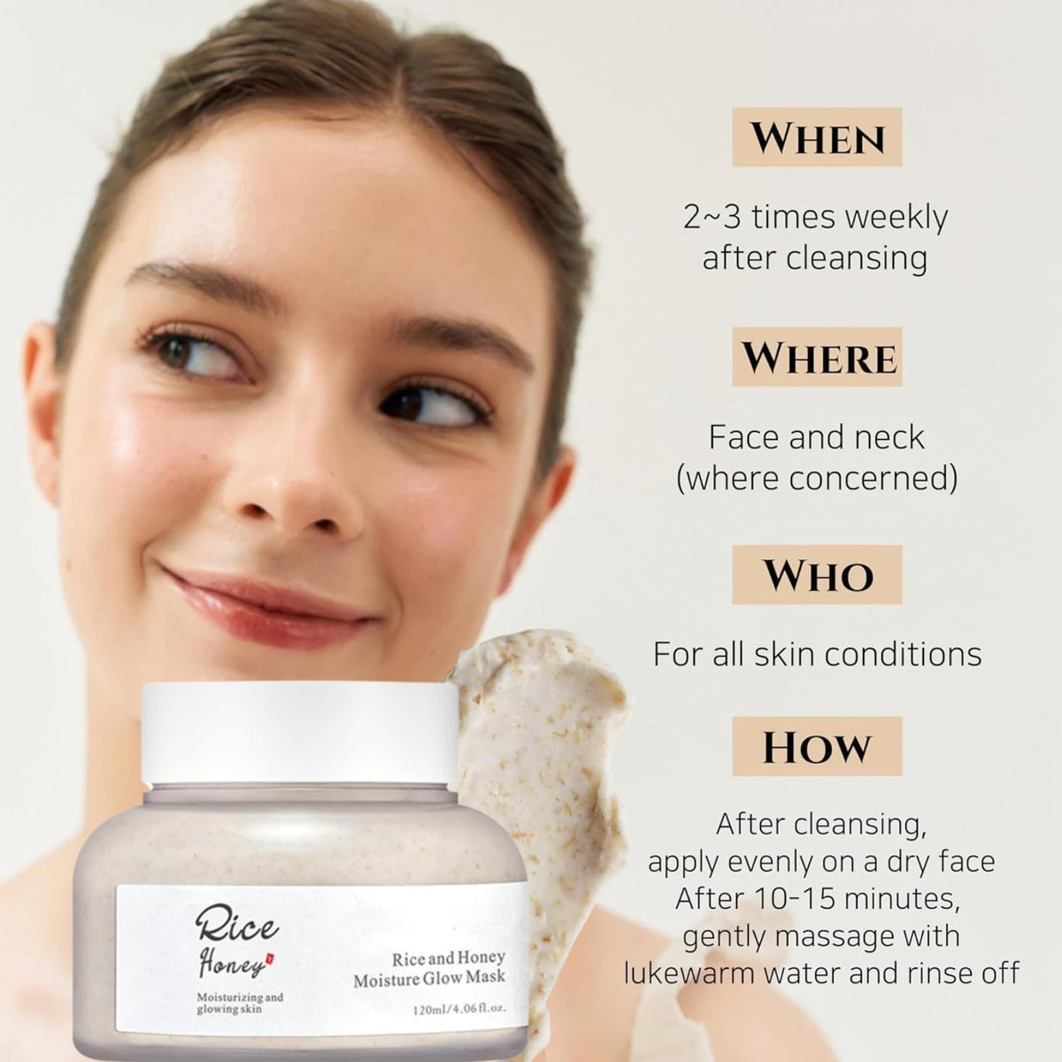 Cureluxe Ground Rice and Honey Glow Mask – Rice Mud Mask - Glass Skin Mask for Women – Face Masks Skincare with Rice Extract – Hydrating Face Mask - Gentle Exfoliation & Antioxidant Boost – 120g
