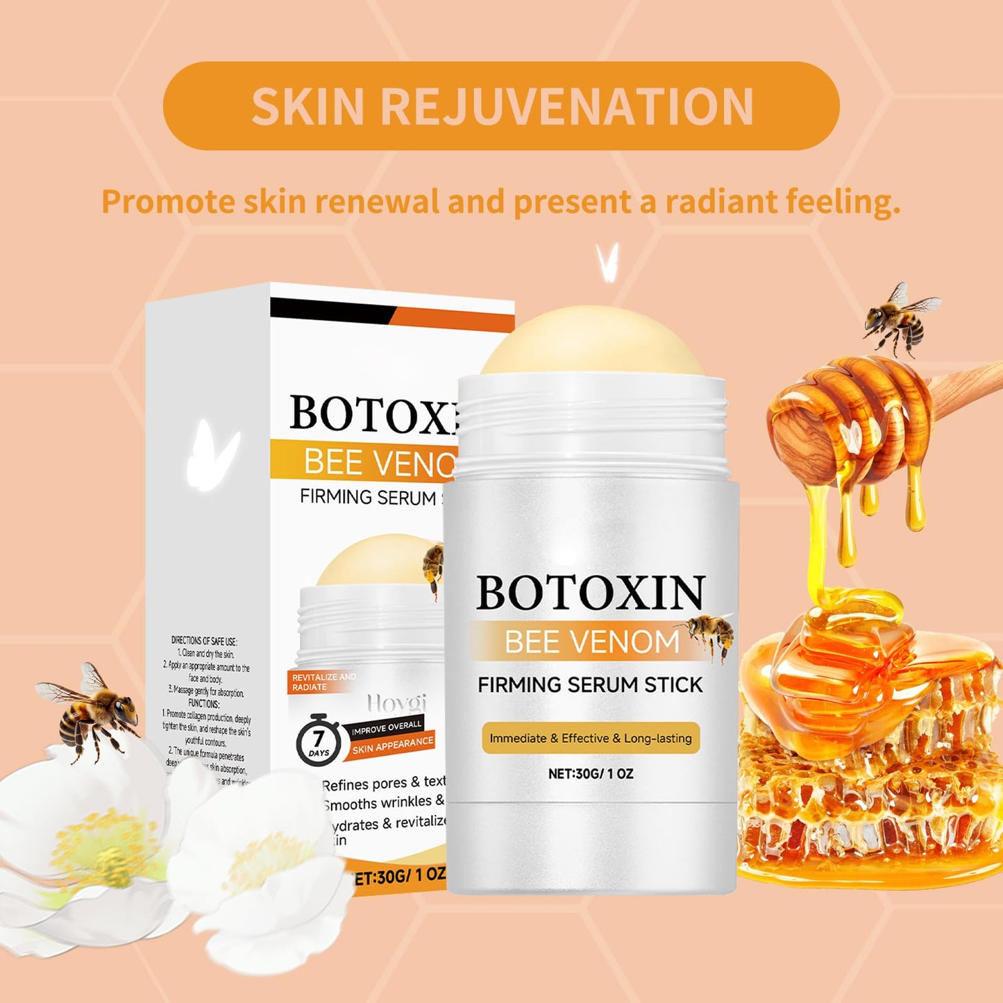 Generic The Bee Venom Firming Serum Stick helps improve sagging, enhance skin support, tighten skin, improve elasticity, fade fine lines, lift contours, improve puffiness, improve pseudo-sagging