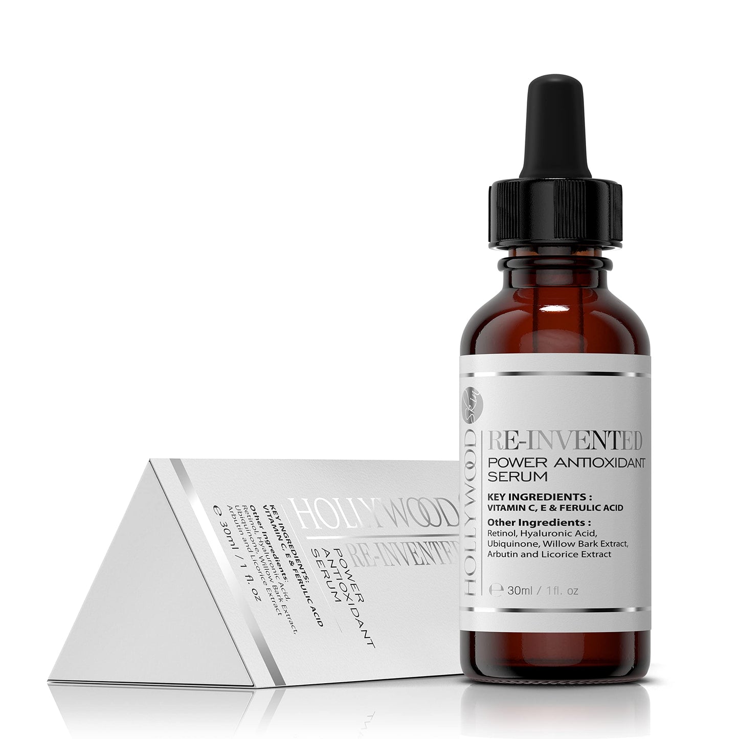 hollywoodskin 2023 Award-Winning Ferulic Acid Serum - with 20% Vitamin C + E, Retinol & Double Weight Hyaluronic Acid. Brightening, Anti-Age, Photo Damage. 30ml