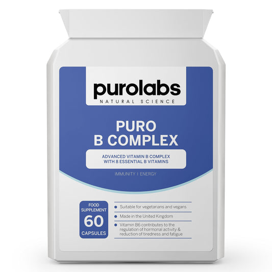 Puro Vitamin B Complex | High Strength | 8 Essential B Vitamins | High Absorption | Methylated with Folate, B6 & B12 | 60 Capsules