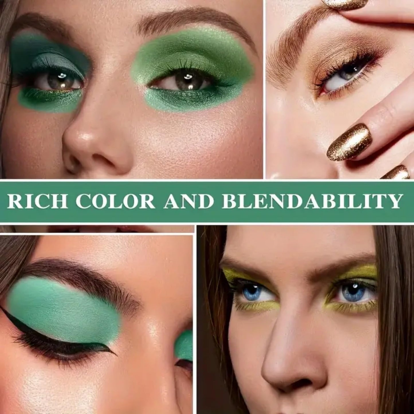HIVETZ Green Eyeshadow Palette,Shimmer Eye Shadow Palettes,Glitter Eye Shadow Makeup,Glitter and Matte Eyeshadow,Green Eyeshadow,Highly Pigmented Eye Shadow Green,Eye Shadow Pallets with 3 Eyeshadow Brushes