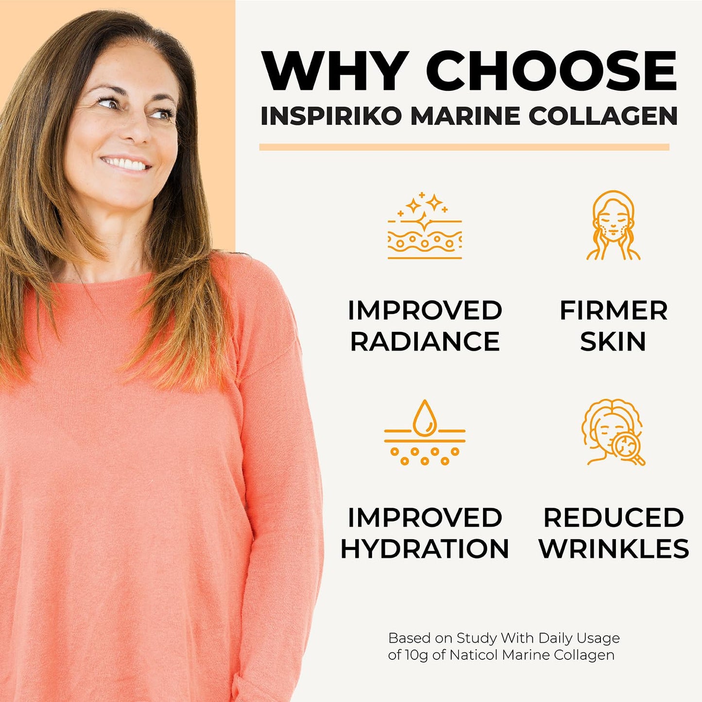Inspiriko Marine Collagen Powder for Women - Marine Collagen with Hyaluronic Acid, Vitamin C, Biotin & MSM. Hydrolyzed Collagen Peptides Powder. 30 Servings