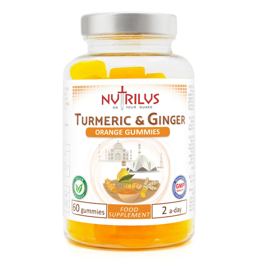 Nutrilus Turmeric and Ginger 60 Natural Orange Gummies - High Strength, Vegan Supplement - 13,500mg per Serving - 95% Curcuminoids (60 Gummies)