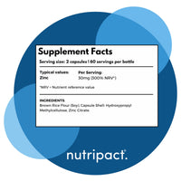 Zinc Supplement High Strength Zinc Citrate Capsules - 30mg Elemental Zinc (300% NRV) per serving - 120 Vegan Capsules - UK Made