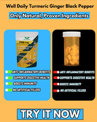 Well Daily Turmeric Curcumin 2000mg Ginger & Black Pepper Extract High-Strength Anti-Inflammatory & Joint Support Supplement, UK Made Easy to Swallow Halal Kosher Vegan Approved 90 Tablets