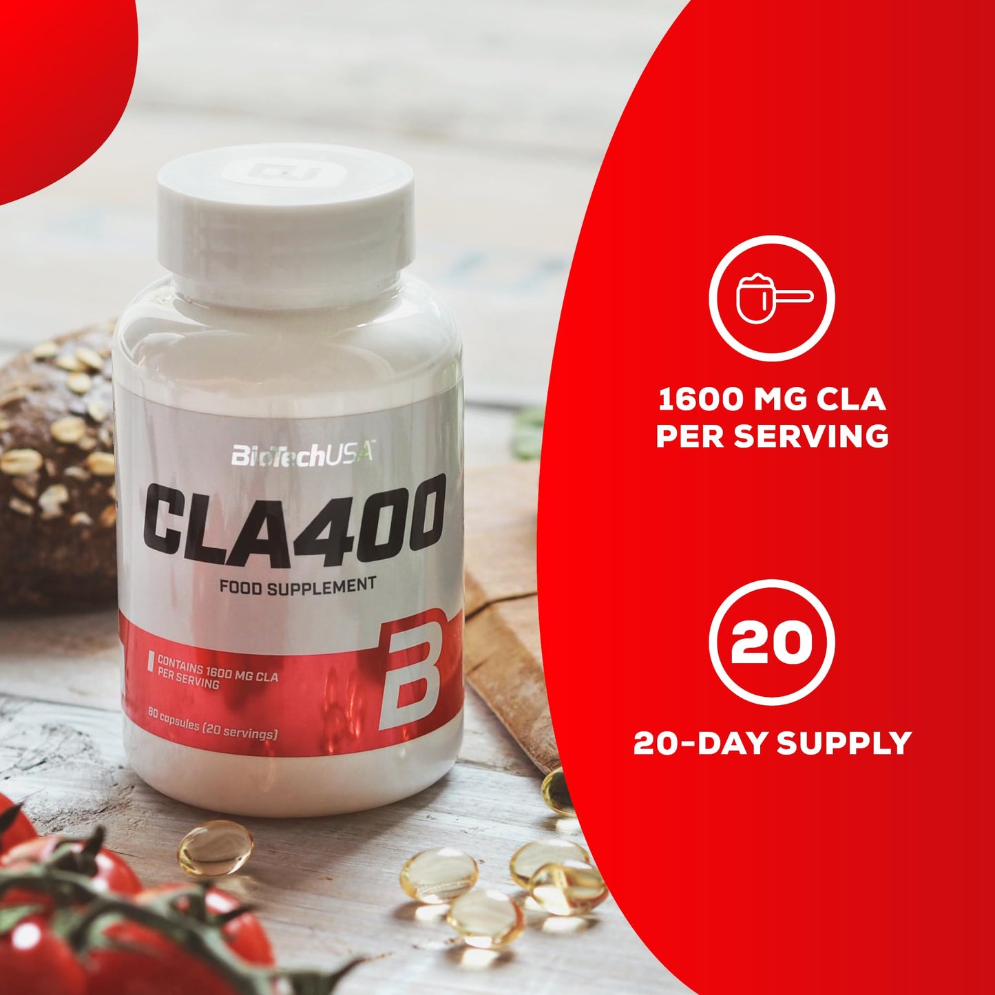 BioTechUSA CLA 400, Conjugated linoleic Acid containing Food Supplement softgel Capsules, 80 softgel Capsules