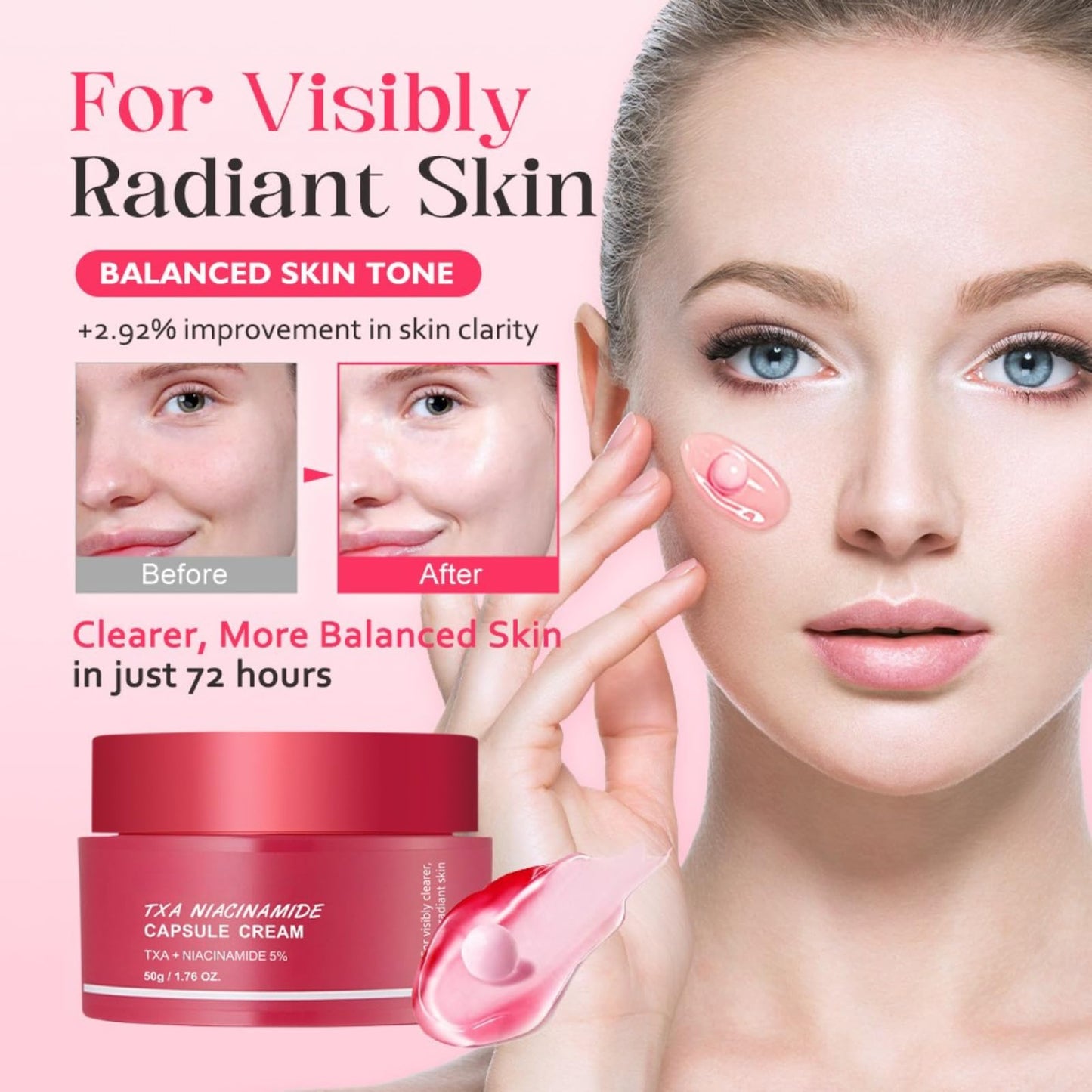 TXA Niacinamide Capsule Cream, Dual Radiance Moisturizer, Korean Face Moisturizer & Dark Spot Corrector with Tranexamic Acid, Niacinamide Capsules for Glass Skin, Lightweight Hydrating Korean Skincare