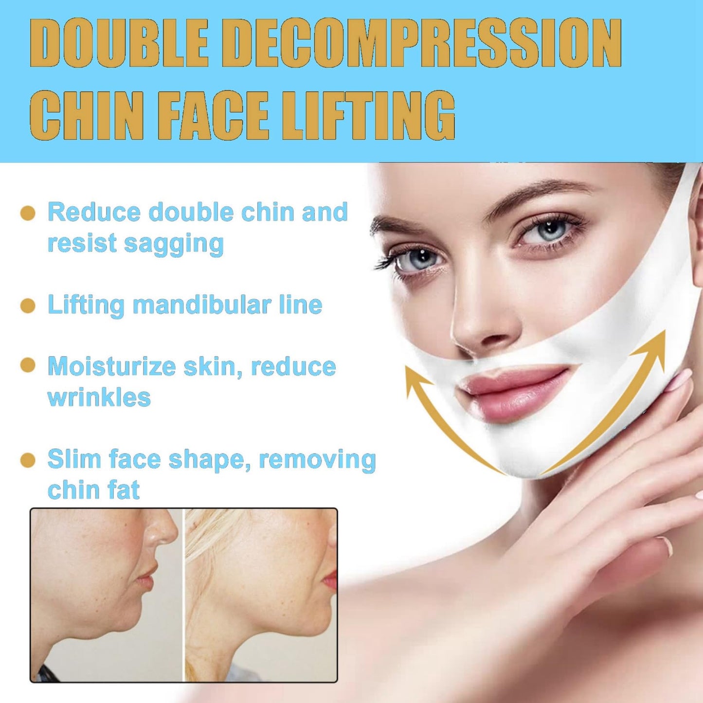 Xinyig 5pcs Bloskin Lift Mask,Double Chin Mask,Face Lift Mask,Double-Chin Reducer Collagen Mask,Face Lifting Mask,V Line Lifting Mask,V Shape Face Tape Mask,V Lifting Chin Up Patch,Skin Tightening Mask