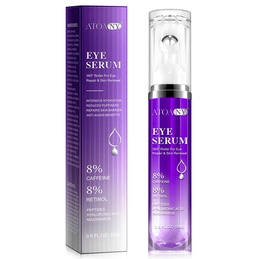 GMOLARSUSCO Eye Serum with 8% Caffeine & 8% Retinol Hyaluronic Acid Niacinamide for Anti Aging, Puffy Eye Bags Fine Lines Dark Circles Wrinkles, Under Eye Cream with 360° Eye Roller Massage Ball 15ML