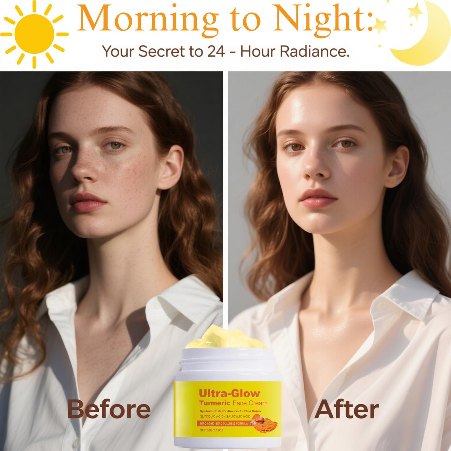 Korean Turmeric Face Cream - Anti-Aging Turmeric Cream & Face Moisturiser for Dull & Dry Skin - K Beauty Skincare with Hyaluronic Acid, Glycolic Acid, Aloe & Shea Butter - Ultra Glow Cream for Women