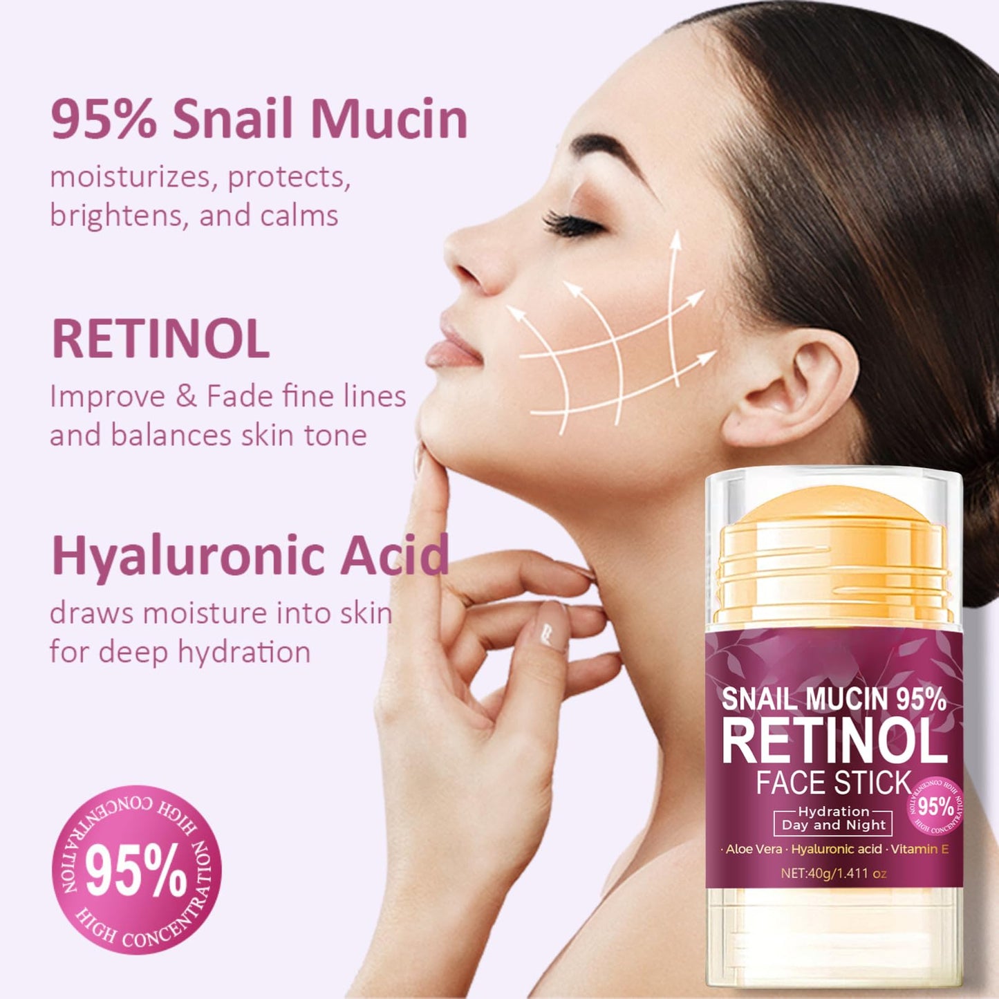 ISBEAUSOLS Anti Aging Retinol Face Cream- 95% Snail Mucin Face Moisturizer for Women - Anti Wrinkle Face Cream - Hydration Day And Night - Hyaluronic Acid,Vitamin E Face Care Repair Nourish Balm Stick