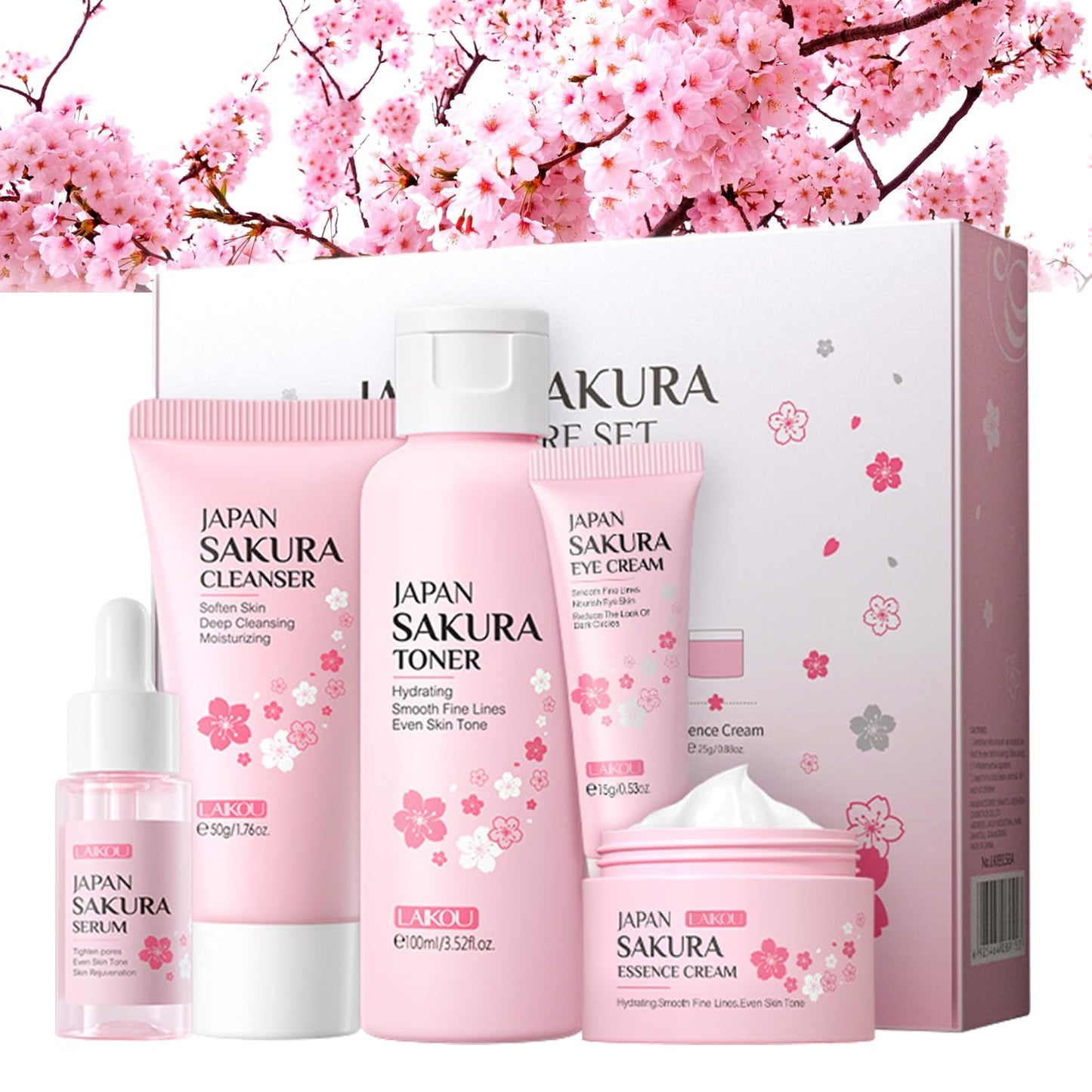 ChicNana SkinCare Set, JAPAN Sakura Skin Care Sets & Kits, Cleanser, Toner, Serum, Eye Cream, Face Cream, Skin Care Gift Set, Hair Care Gift Set for Teenage Girls(5pcs)