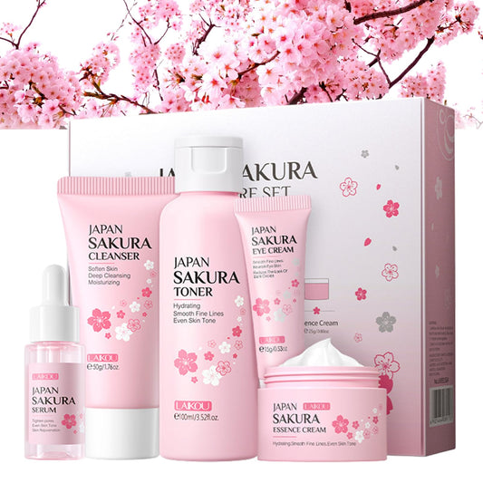 ChicNana SkinCare Set, JAPAN Sakura Skin Care Sets & Kits, Cleanser, Toner, Serum, Eye Cream, Face Cream, Skin Care Gift Set, Hair Care Gift Set for Teenage Girls(5pcs)