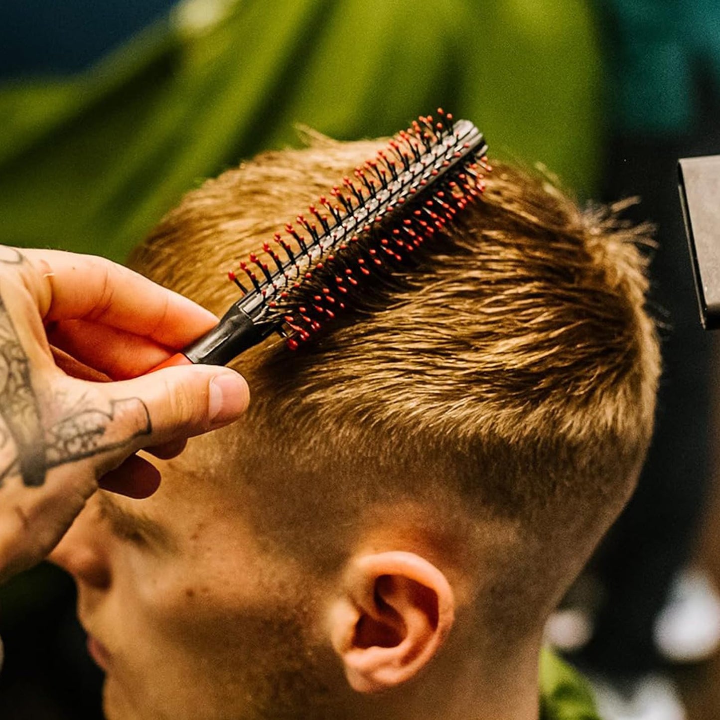 Generic Professional Quiff Roller Round Hair Brush with Red Rubber Grip Handle Slick Back Hair Brush, Curly Hair Brush Ideal round hair brush for men and Barbers
