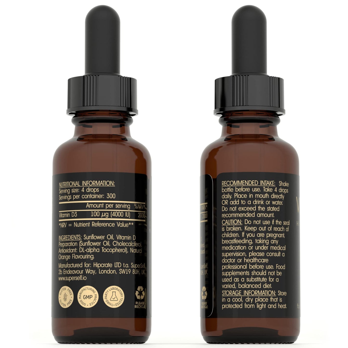 SuperSelf Vitamin D Drops - Vitamin D3 4000 IU Liquid for Adults - 60ml 1200 Drops - High Strength & Absorption Supplement for Strong Bones, Teeth, Immune System - Vit D 1000IU per 1 Drop - UK Made & Vegetarian