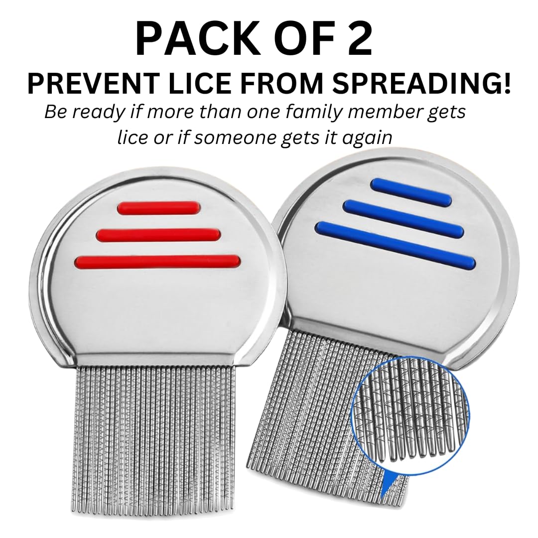 Generic 2 Pack Lice Nit Combs, High Grade Stainless Steel Lice Combs, Reusable Head Lice Treatment Combs with Double Sided Teeth, Lice Eraser Extra Strong Tooth Head Louse Nit Remover Comb for Adults/Pets
