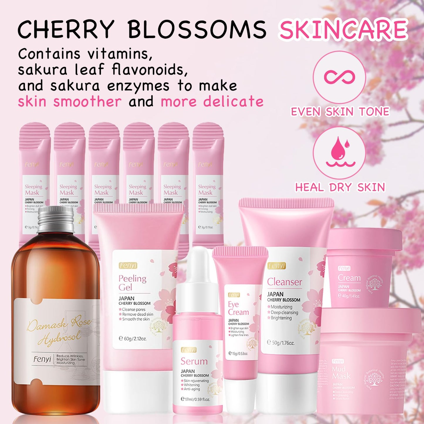Leogony 13pcs Skincare Set for Teenagers Girls Kids, Cherry Blossom Gifts Skin Care Sets & Kits