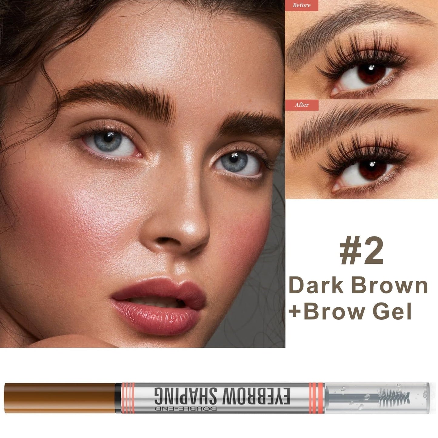 BQQCOB Magic Microblading Eyebrow Contouring Pencil - 2 in 1 Waterproof Eyebrow Pencil & Sealing Eyebrow Gel - 3D Makeup Fine Stroke 4 Fork Tip Brow Pencils - Long Lasting Eyebrow Pen Women (Dark)