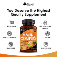 Vitamin D Tablets - Immune Booster Complex - Enriched with Immune System Vitamins C, D, B12, Zinc, Turmeric & Elderberry - Immune Support Made in The UK Immunity Booster by New Leaf 120 Tablets