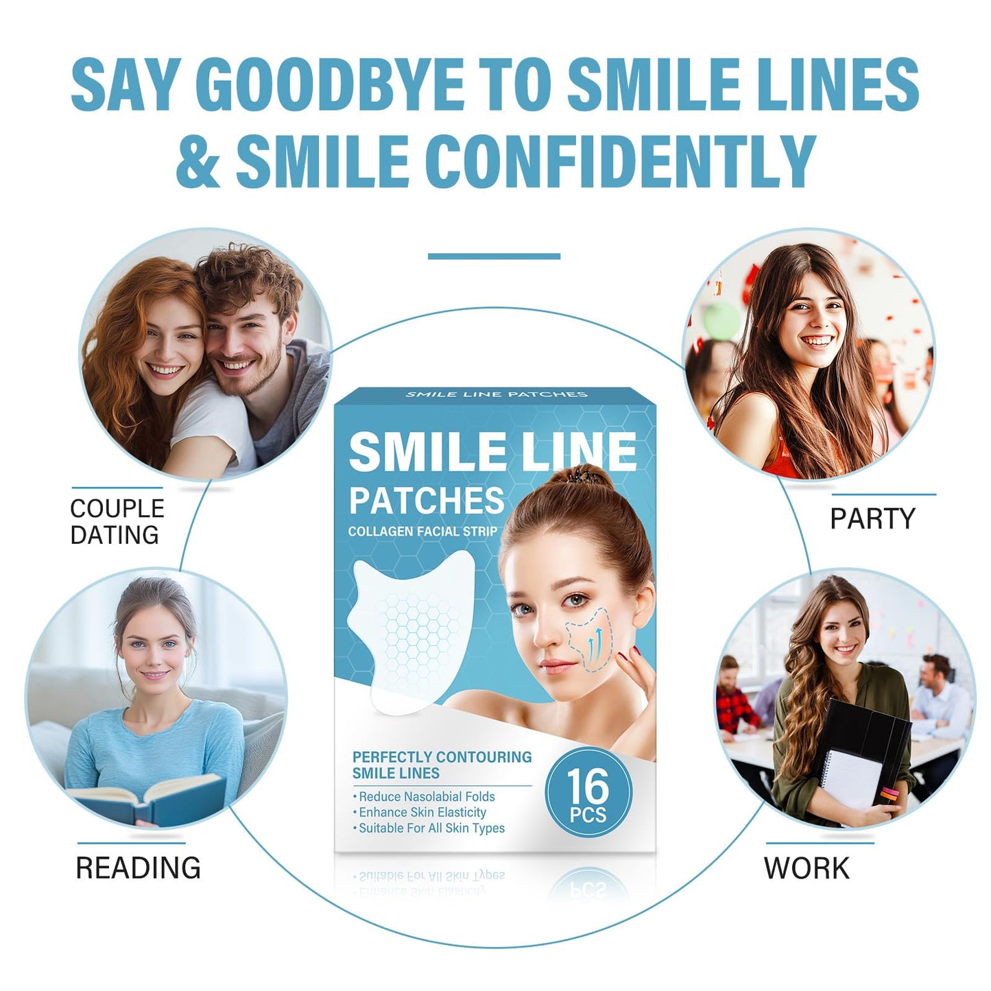 VOKY Smile Line Wrinkle Patches | 16 Count | Ultra & Thin Breathable | Anti-Wrinkle Facial Tapes for Instant Lifting & Smoothing | Hyaluronic Acid & Multi-Vitamins