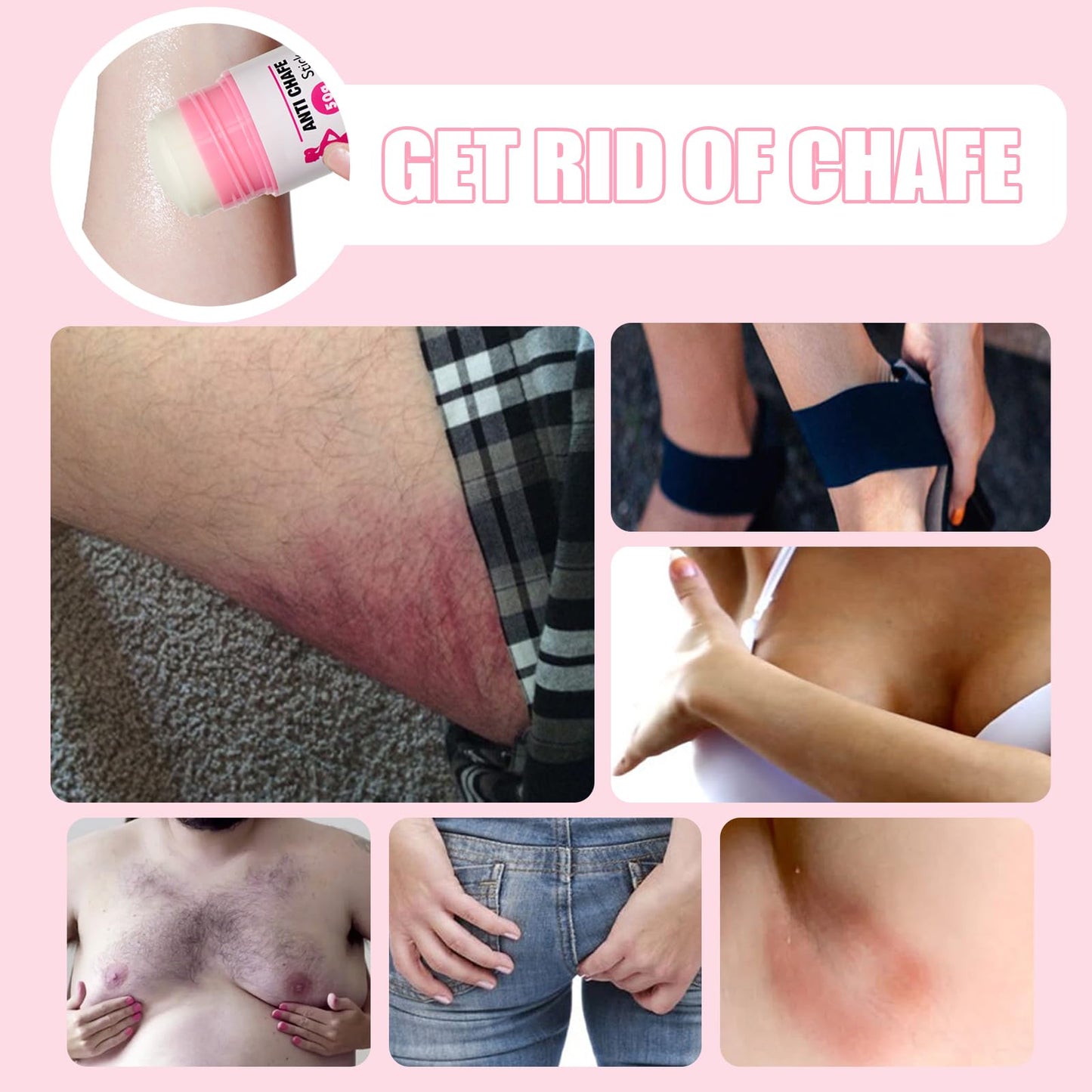 Shengqialun Anti Chafe Balm Stick - Anti Chafing Cream For Cyclists & Runners - Long-Lasting Chub Rub Stick With Beewax & Rose Oil - Daily & Holiday Essentials With Waterproof
