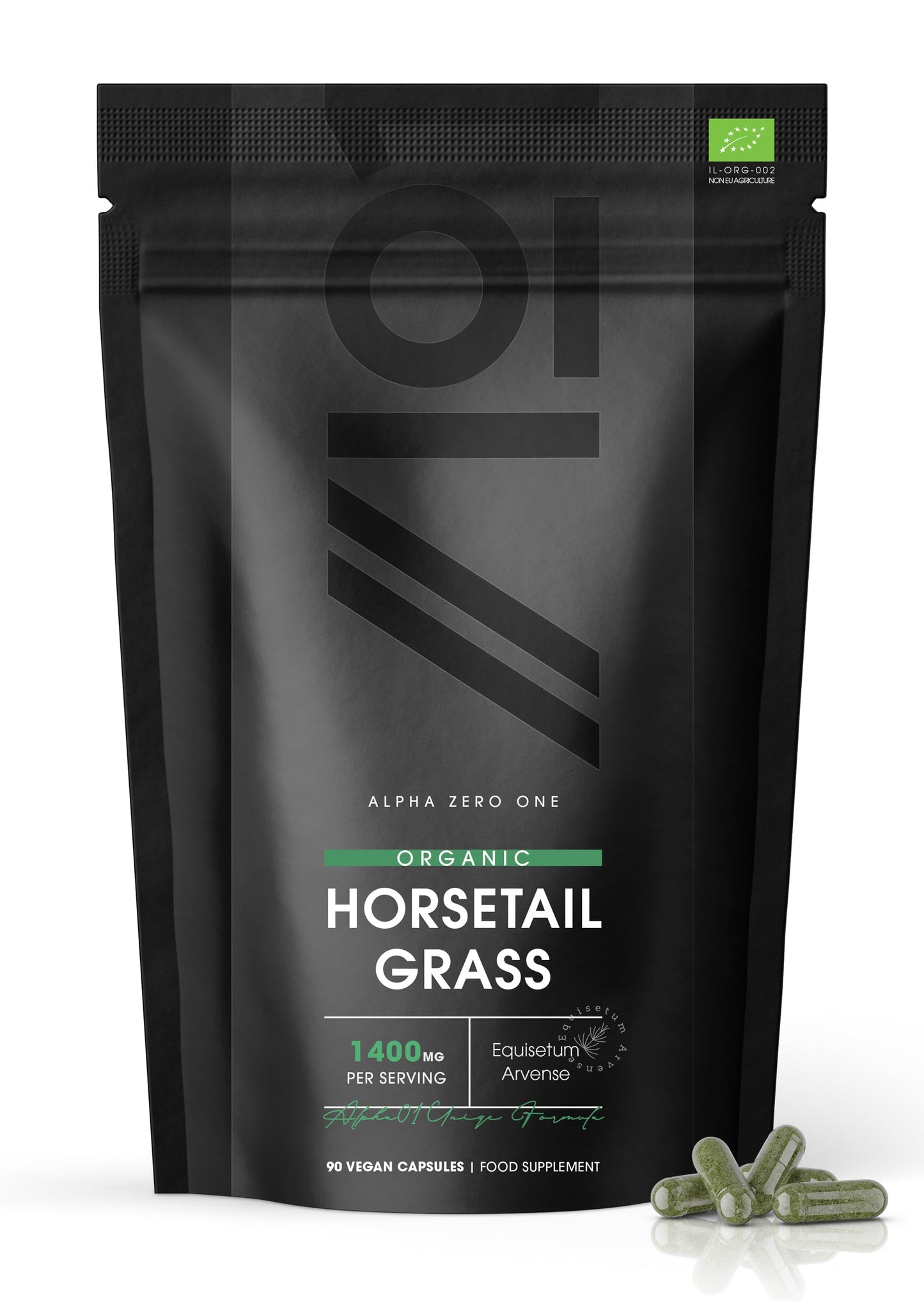 Organic Horsetail 1400mg - Pure & Potent Powder – Certified Organic, Non GMO, Gluten Free, Halal – 120 Vegan Capsules
