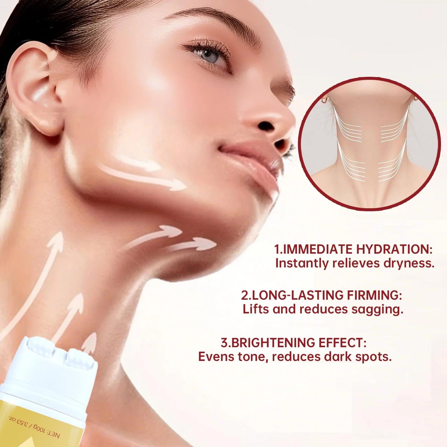 Ah-8 Firming Neck Cream, Neck Firming Cream with Roller, Tighten and Lift Neck Cream Contain Hexapeptide, Ah8 Neck Firming Cream Firm and Lift Sagging Skin, Reduce Wrinkles Fine Lines and Double Chin