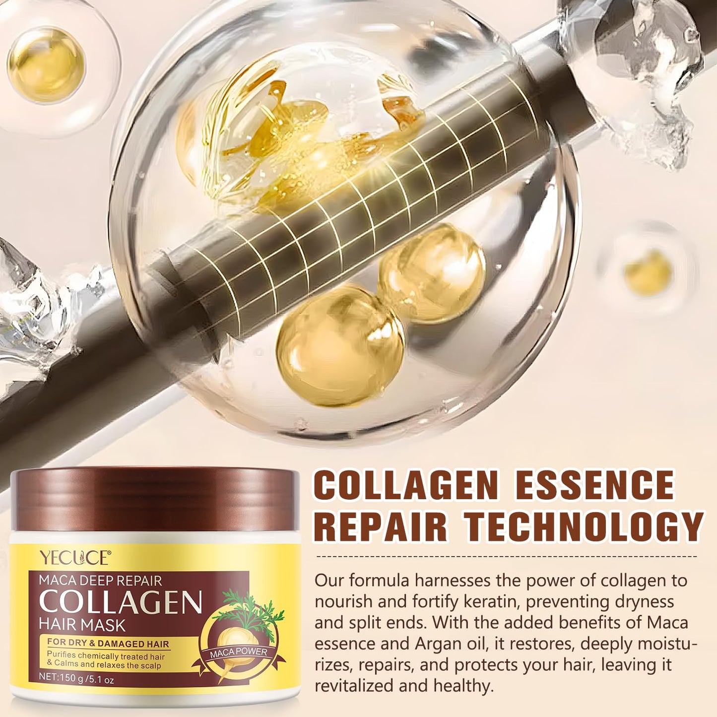 GMOLARSUSCO Collagen Hair Mask, Collagen Hair Treatment Deep Repair Conditioning with Biotin, Argan Oil Hair Conditioner Essence for Dry Damaged Hair for All Hair Types
