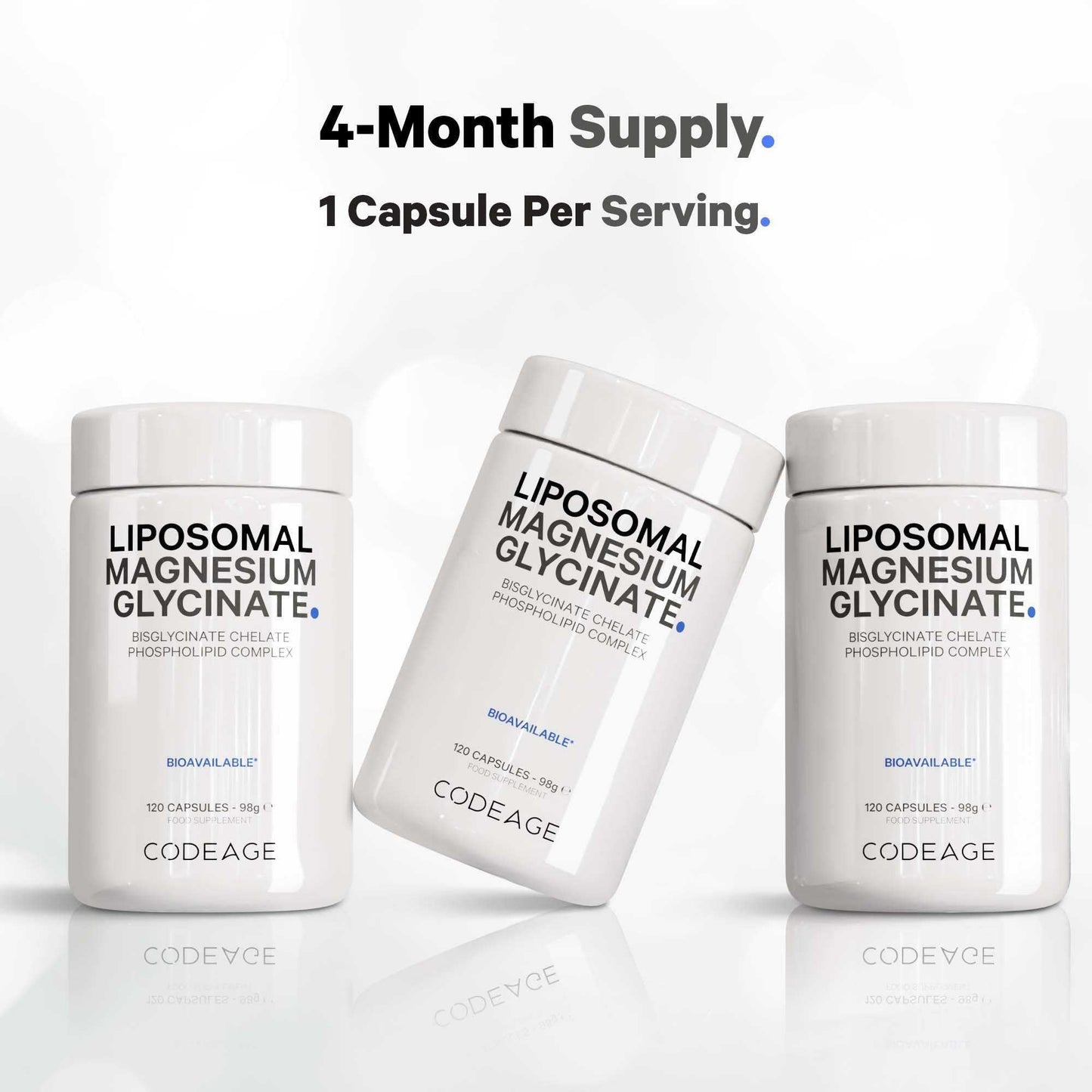 Codeage Liposomal Magnesium Glycinate Supplement, 4-Month Supply, Bisglycinate Magnesium Chelate, Chelated Magnesium Mineral Capsules, Bioavailable Non-GMO Vegan Gluten-Free, 120 Capsules