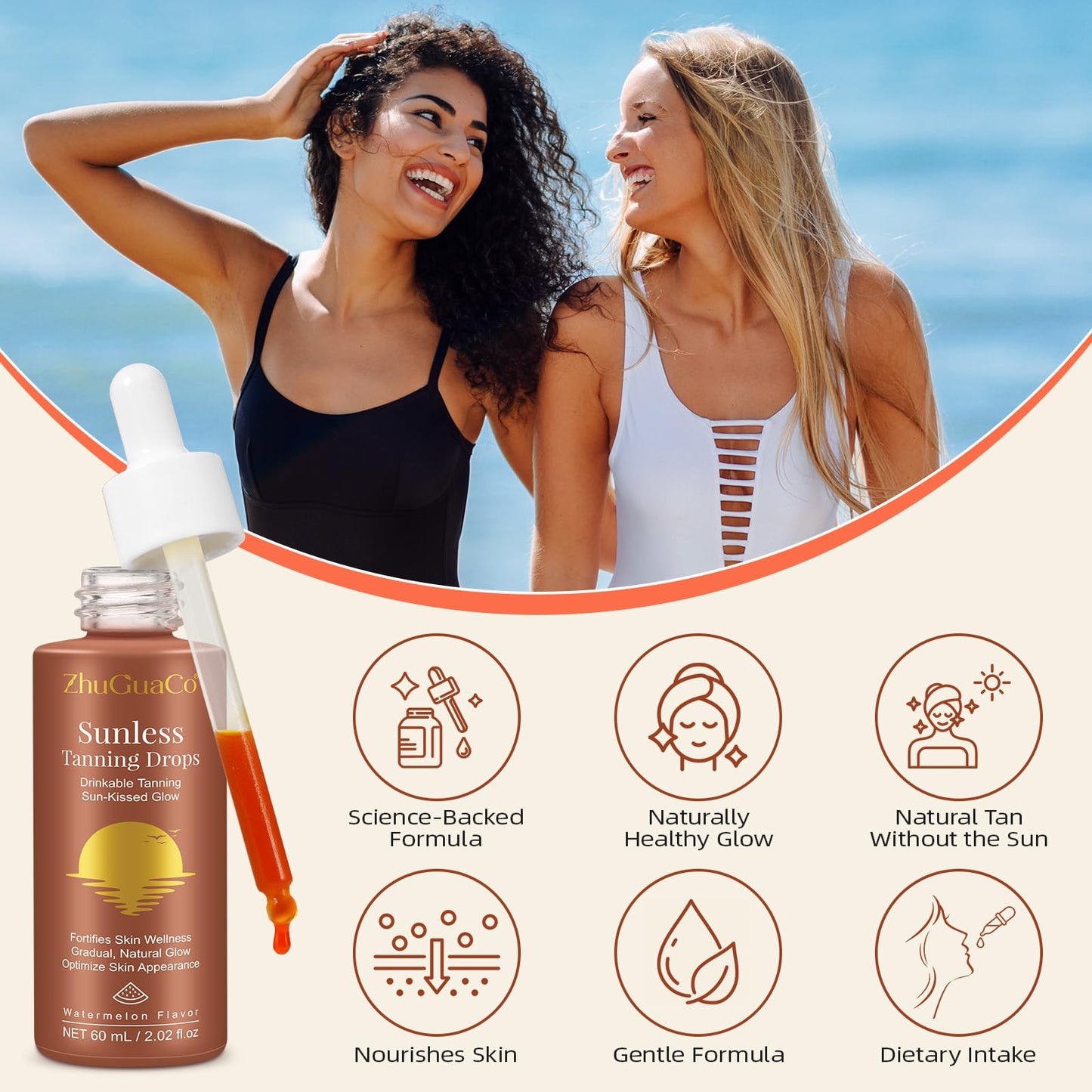 Tanning Drops Drink,Sunless Tanning Drops to Drink,Natural Sunbathing Without Sun Damage,Enhancing Natural Skin Tone,Nourishing and Moisturizing