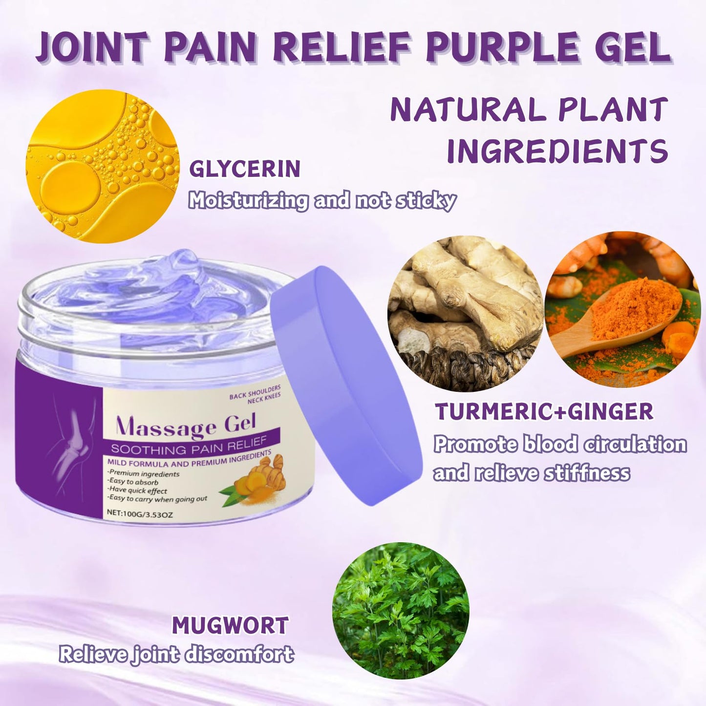 Kr-EIN Massage Gel - Soothing Pain Relief Massage Gel 100g - Natural Joint Pain Relief Purple Gel, Rapid Absorption Joint Cream for Back, Neck, Knees, Sports Recovery, Deep Muscle Pain Relief