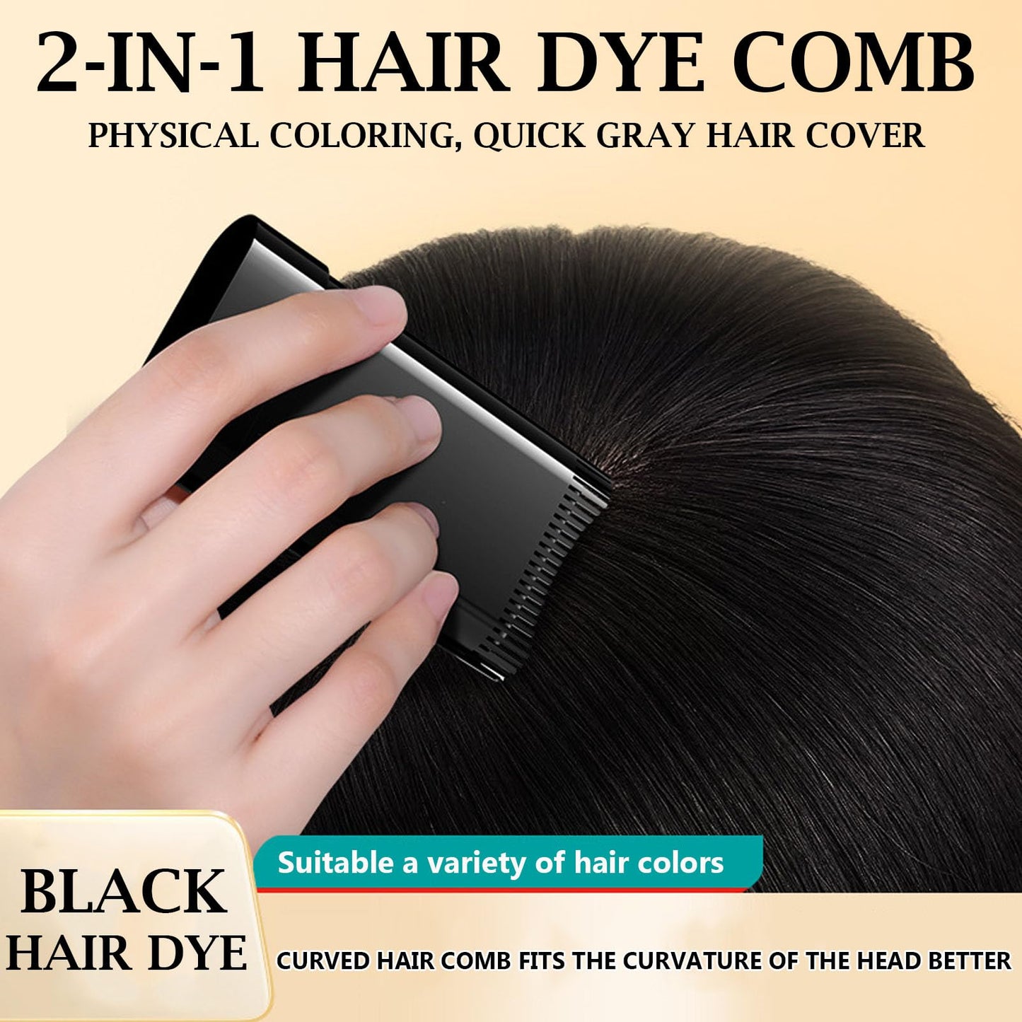 Hair Dye Comb, 2 in 1 Black Instant Hair Colour Stick with Built-in Comb, Hair Dye Stick for Gray Hair Coverage, Sweat-Proof & Portable Hair Concealer for Women & Men