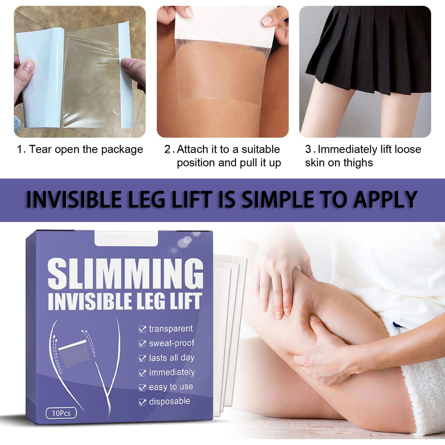 10pcs Body Tape for Skin Thigh Lift, Firming Thigh Lift Tape, Invisiblely Sticker,Leg Firming Lifters, Invisible Body Shaping, All-Day Sweatproof, for Men & Women