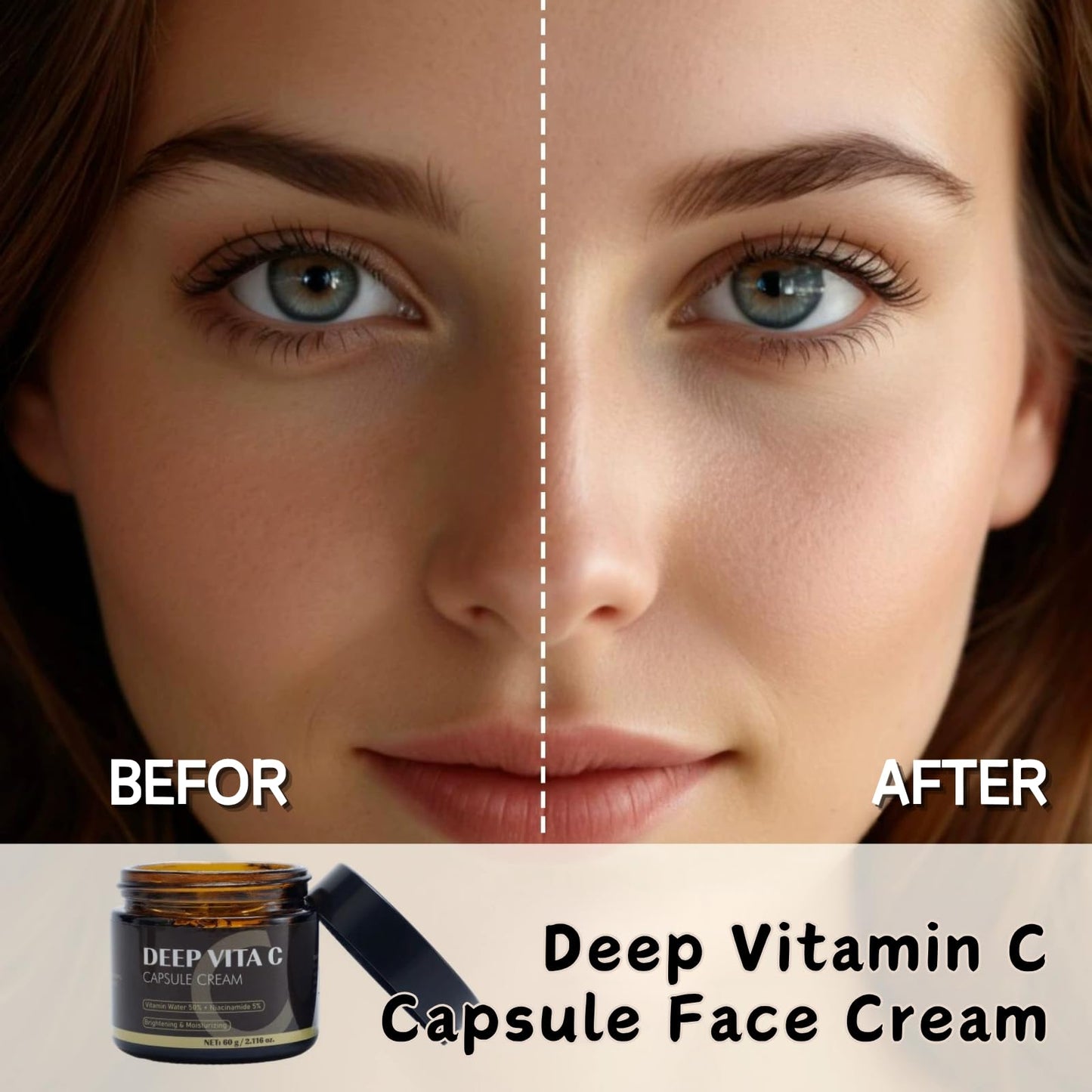 Deep Vita C Capsule Cream - Brightening Face Cream for Dull Skin, Collagen Hydra Core Cream with 5% Niacinamide & Vitamin C, Reduce Uneven Skin Tone and Wrinkles, Antioxidant Firming Moisturiser
