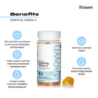 Omega 3 Vitamin Gummies by Known Nutrition with DHA & EPA | 60 Two-a-Day Omega 3 Gummies (One Month’s Supply) | Supports Heart, Brain & Eye Health | Lemon & Orange Flavoured Omega-3 (Pack of 1)