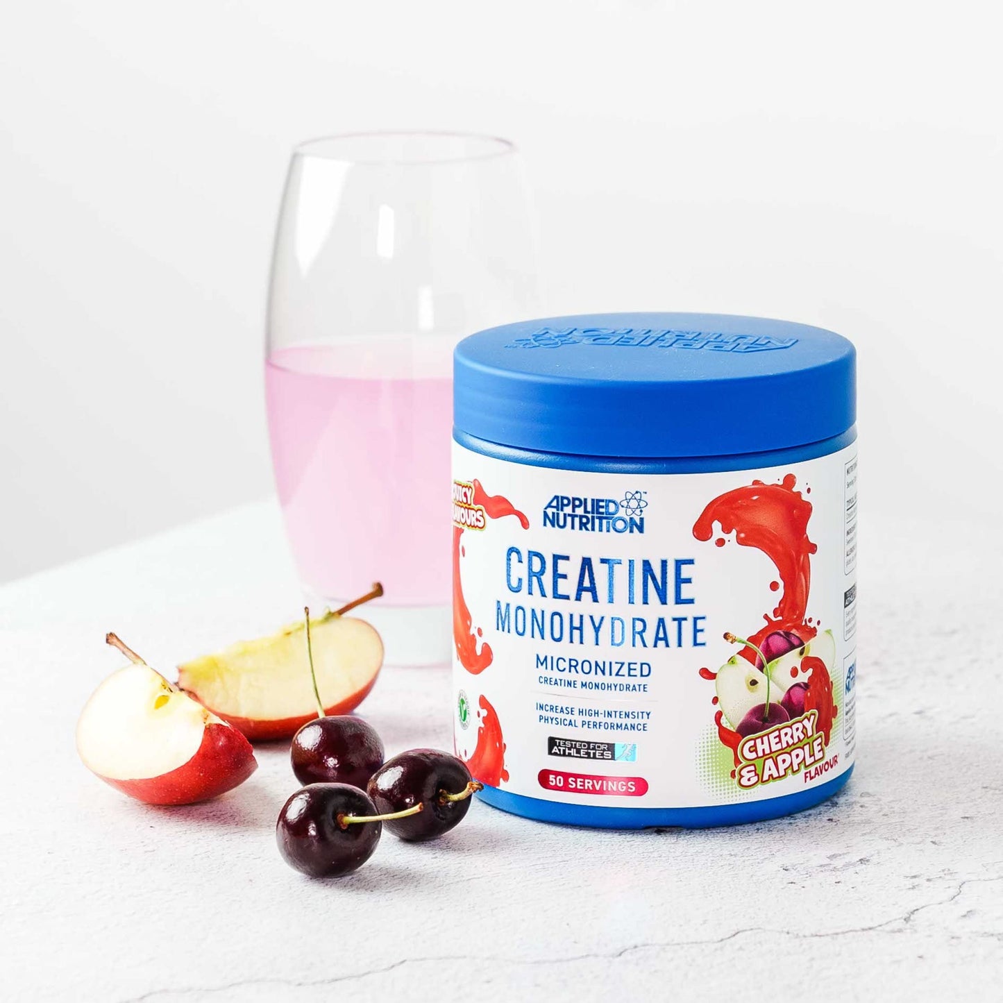 Applied Nutrition Creatine + 700ml Shaker | Creatine Monohydrate Micronized Powder with Flavour, Increases High-Intensity Physical Performance (250g - 50 Servings) (Cherry & Apple)