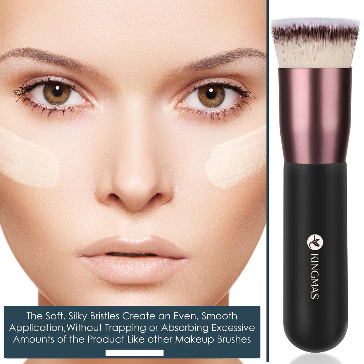 KINGMAS Flat Top Foundation Brush, Premium Kabuki Makeup Brush for Liquid, Blending, Cream, Powder,Blush Buffing Stippling Face Makeup Tools