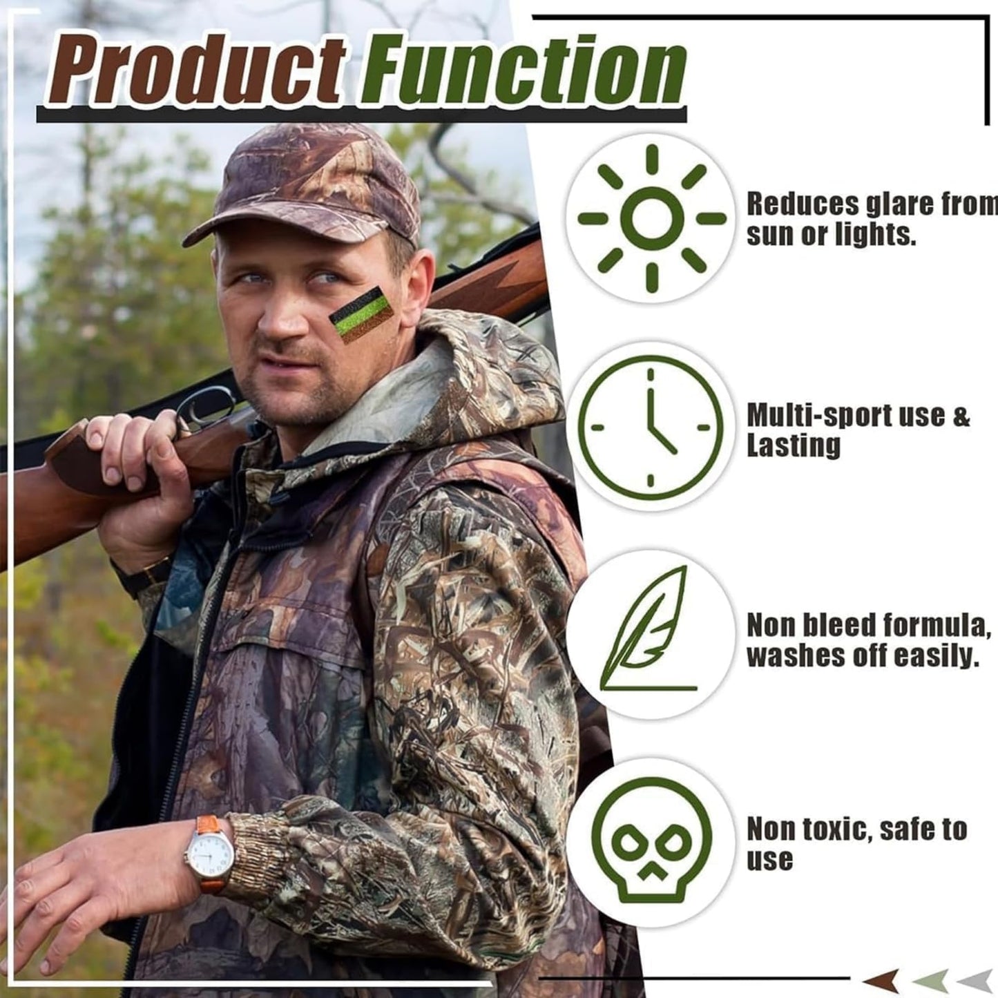 Fankayi 3 Color Camo Face Paint,Army Face Paint,Long Lasting Paint,Face Paint Palette,Waterproof Face Paint,Camouflage Makeup for Face,Suitable for Military Training & Outdoor Survival (Black/Brown/Green)