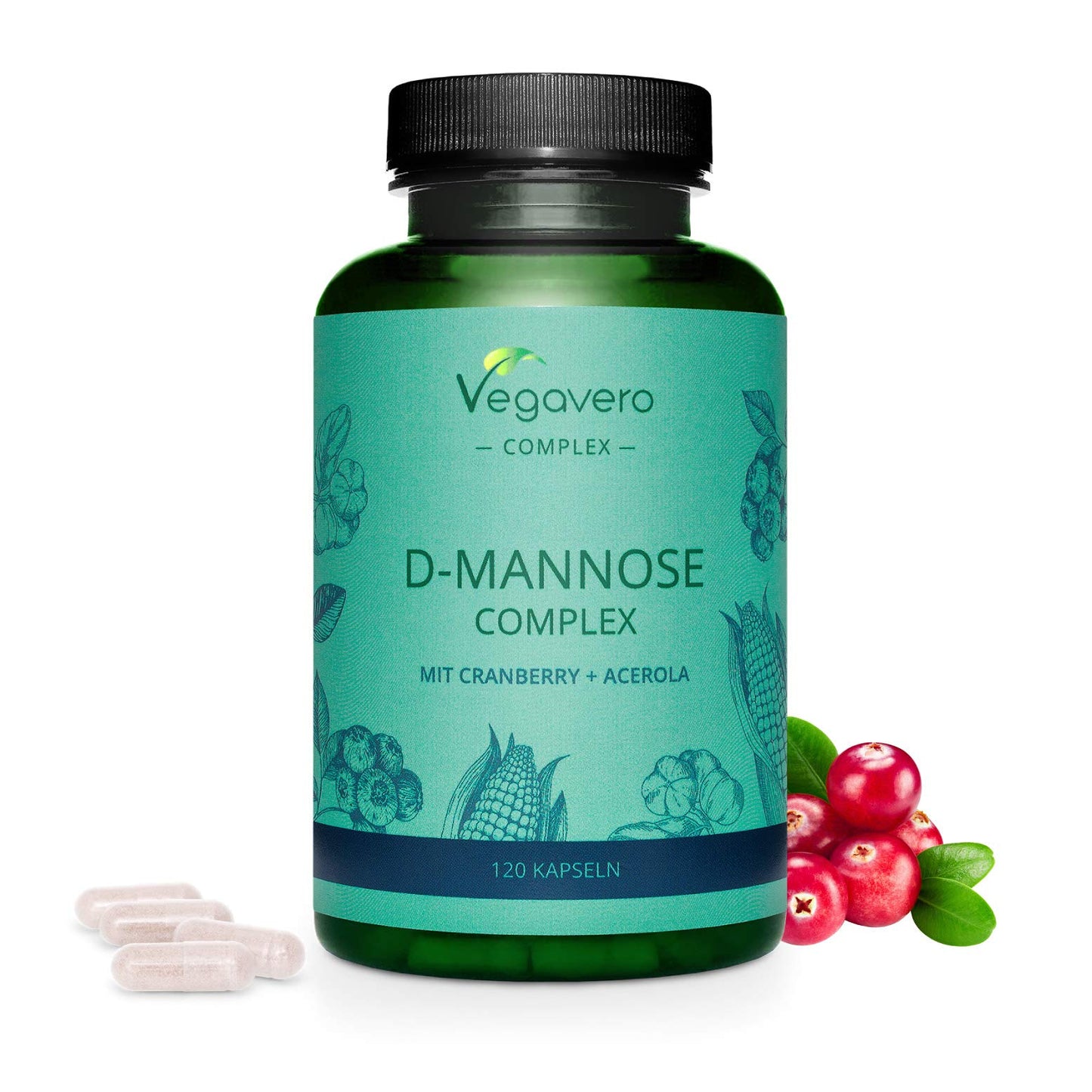 D-Mannose Complex Vegavero® | 100% Natural UTI Support | NO Additives, Lab-Tested | with Cranberry, Vitamin C, 2000mg D Mannose | 120 Capsules | Vegan