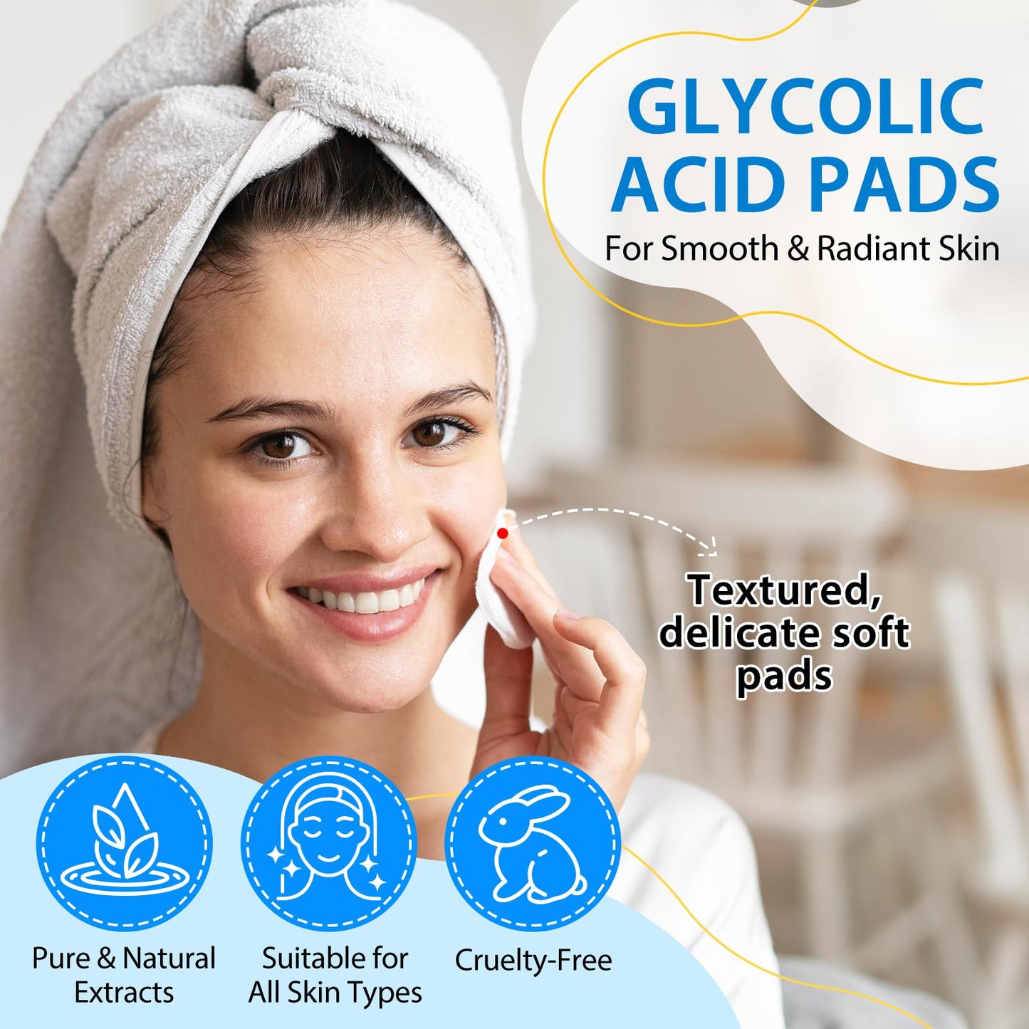 Generic Glycolic Acid Pads 40P, Acid Brush Cotton Pads, Glycolic Acid 20% Resurfacing Pads, With Vitamins B3, B5, C, E & Collagen, Exfoliates Surface Skin, For Smooth & Radiant Skin