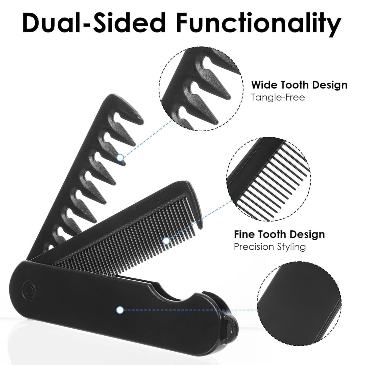 2-In-1 Folding Pocket Comb for Men,Folding Comb Travel Foldable Brush Co/mb Portable Hair Brush,Portable Fine Tooth & Wide Tooth Travel Co-mb,Foldable Hair Br/ush,Fold-ing Co/mb,Tra-vel Br/ush