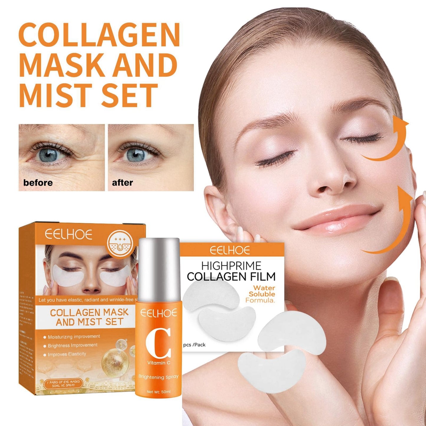 AINxtolm Highprime Collagen Film & Mist Kit,Collagen Face Masks,Korea Highprime Collagen Soluble Film,High Prime Collagen Film,Collagen Sheets,Collagen Firming Mask,Collagen for Face Film,Collagen Face Film