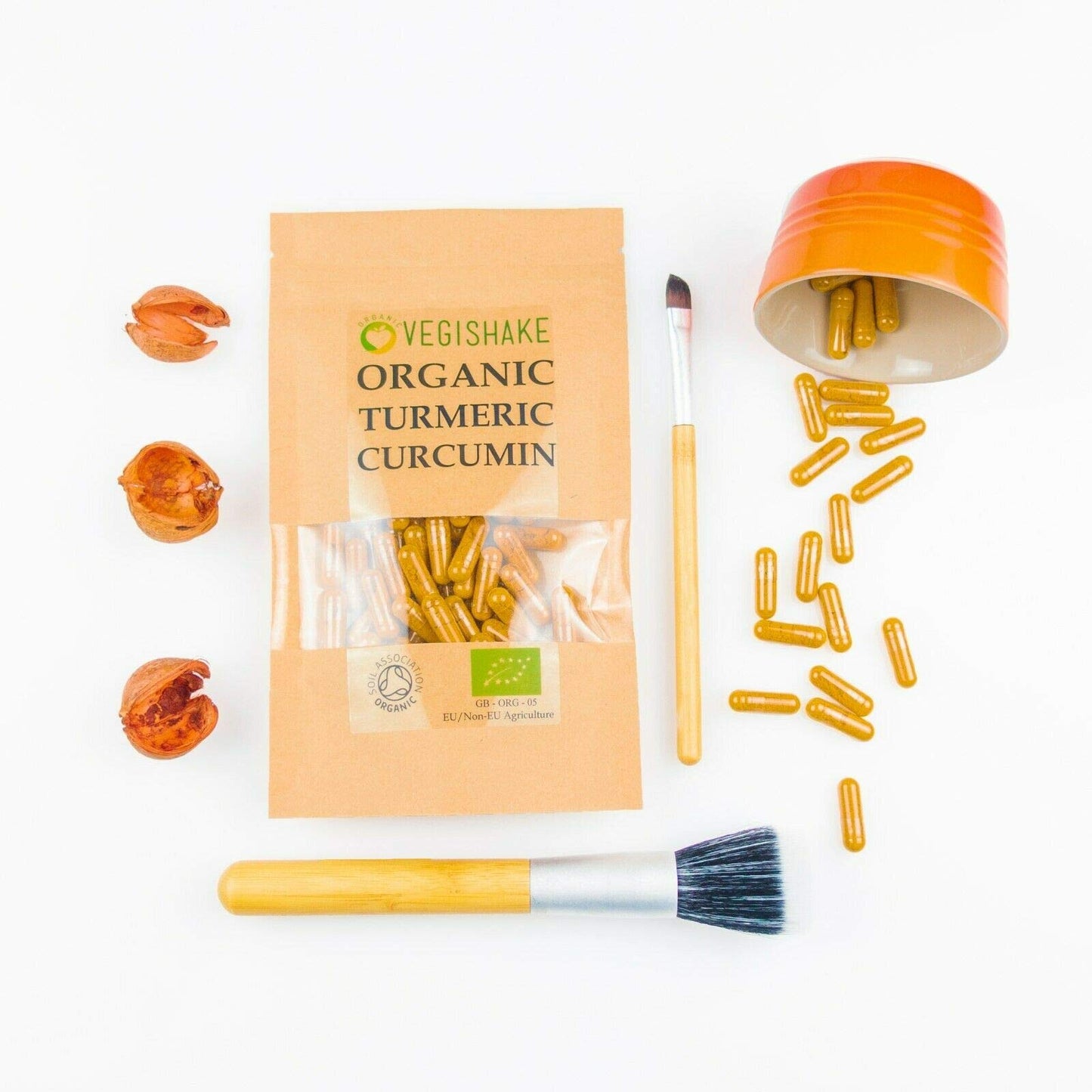 vegishake Organic Turmeric Curcumin HPMC Capsules Skin Hair Antioxidant Anti-inflammatory Vegan Halal Kosher (60 Capsules)