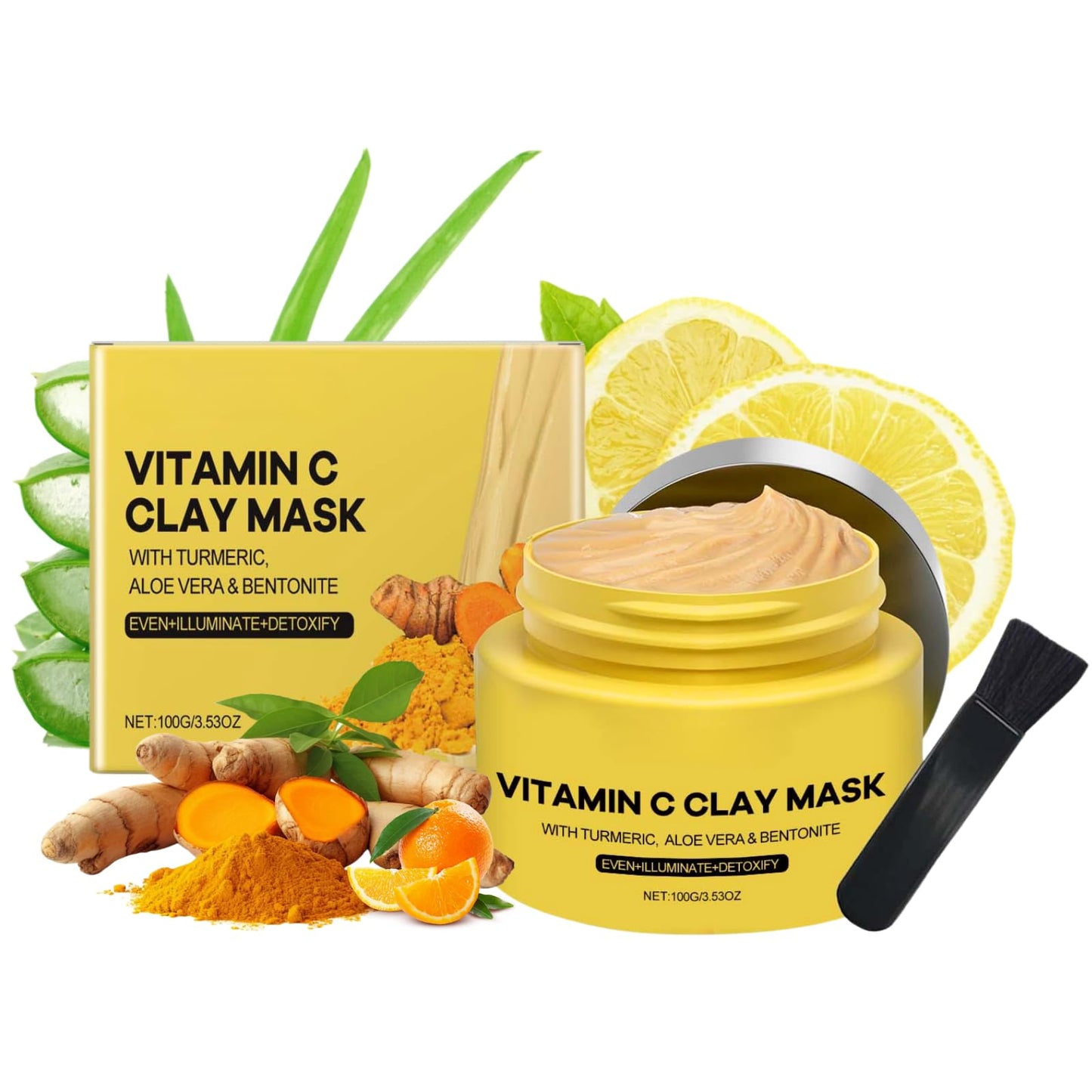 IZBEAUVO Vitamin C Turmeric Clay Face Mask with Kaolin Clay for Dark Spots, Turmeric Mud Mask for Acne-Prone, Deep Cleansing Clay Mask, Vitamin C Mud Mask for Glowing Skin, Mud Mask for Face, Even Skin Tone